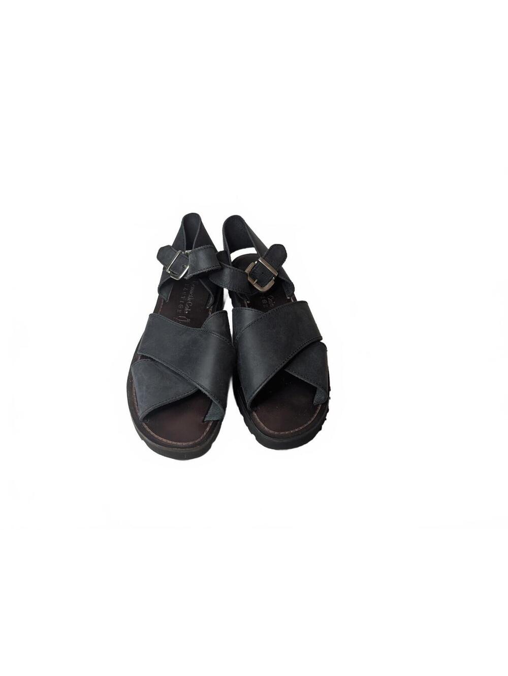 Kenneth Cole Reaction Black Leather Strappy Sandals with Buckle Ankle Strap 11.5 - Picture 2 of 6